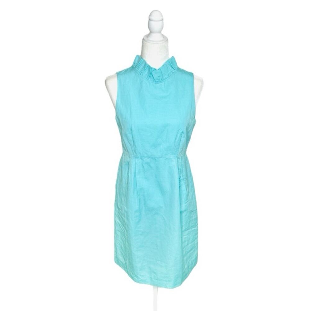 Tyler Boe Ella Dress Size 4 Sleeveless Ruffle Neck Button Plunge Back Blue